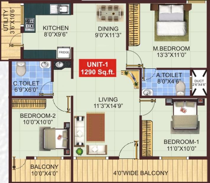 Shivaganga Silverline (3BHK+2T (1,290 sq ft) 1290 sq ft)
