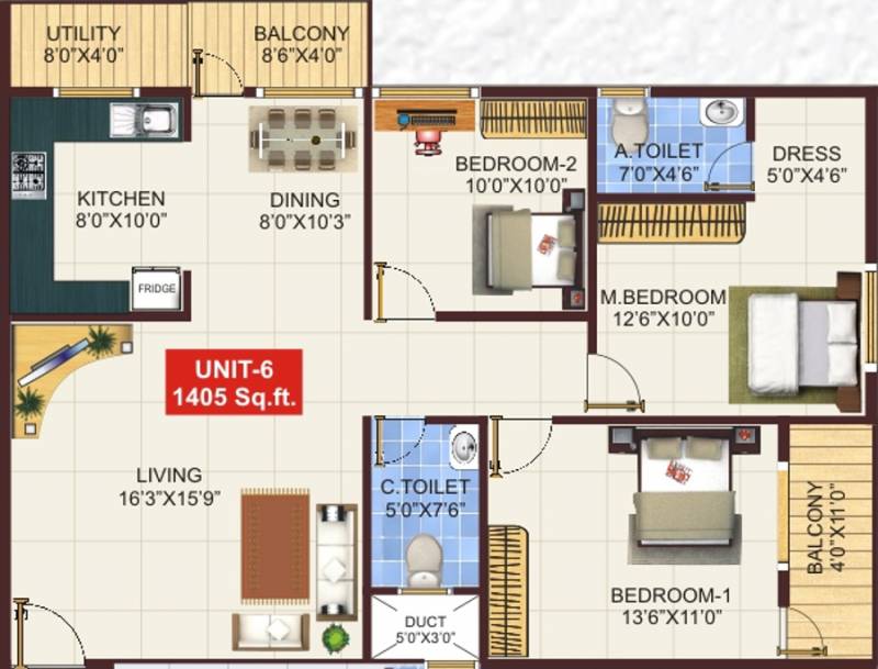 Shivaganga Silverline (3BHK+2T (1,405 sq ft) 1405 sq ft)