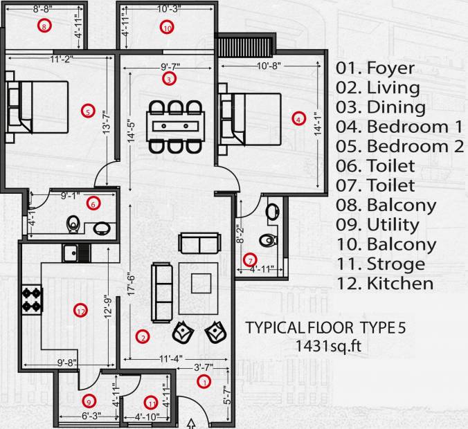 Vibrant Advaitha (2BHK+2T (1,431 sq ft) 1431 sq ft)