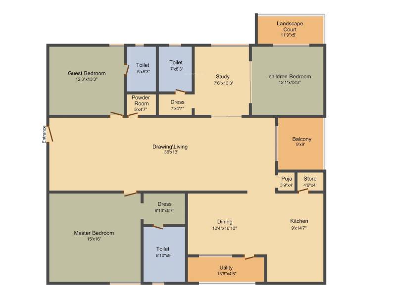 JD Jubilee Ballpark (3BHK+4T (2,600 sq ft) + Study Room 2600 sq ft)