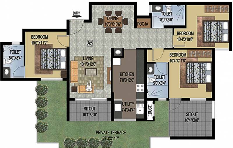 Uniworth Serenity (3BHK+3T (1,469 sq ft) + Pooja Room 1469 sq ft)