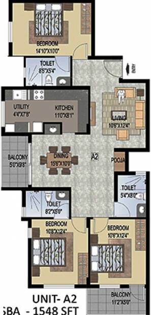 Uniworth Serenity (3BHK+3T (1,548 sq ft) + Pooja Room 1548 sq ft)