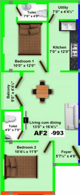 MS MM Rajayogam (2BHK+2T (993 sq ft) 993 sq ft)