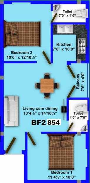 MS MM Rajayogam (2BHK+2T (854 sq ft) 854 sq ft)