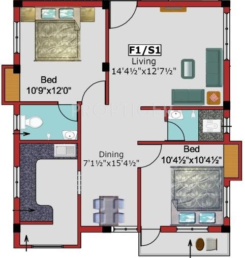 AP Arichandra (2BHK+2T (1,040 sq ft) 1040 sq ft)