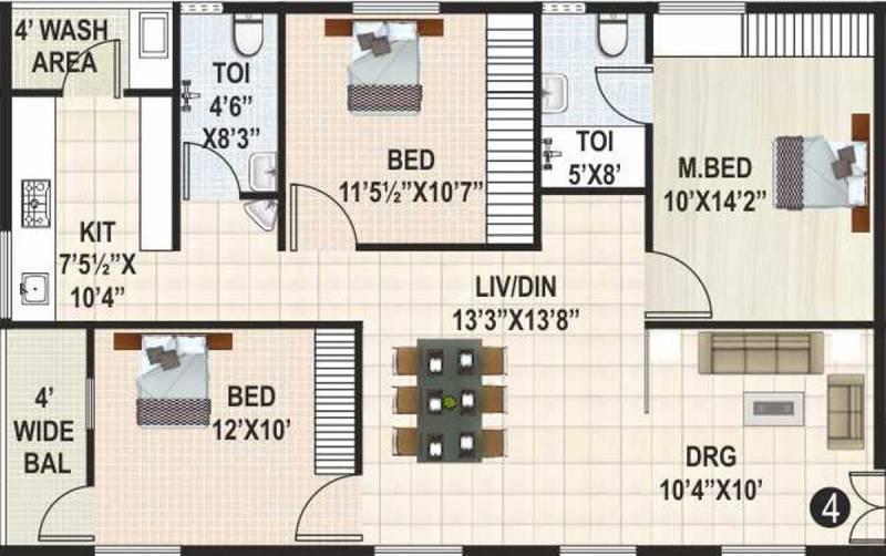 Himagiri Pottapus Hima Sai Srinidhim (3BHK+2T (1,299 sq ft) 1299 sq ft)