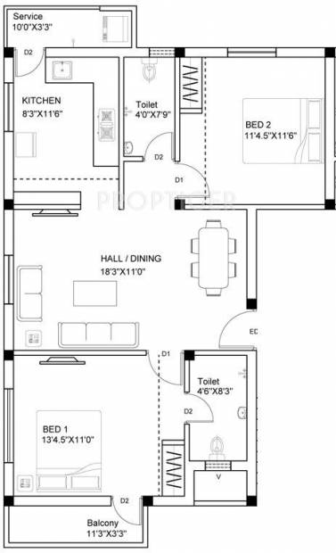 Ruby Residency (2BHK+2T (986 sq ft) 986 sq ft)
