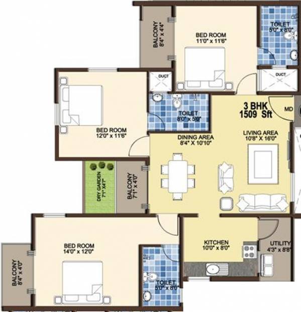 Confident Leo (3BHK+3T (1,509 sq ft) 1509 sq ft)