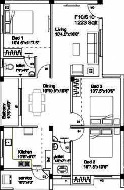 Ruby Rajeshwari (3BHK+2T (1,223 sq ft) 1223 sq ft)