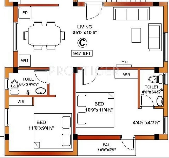 Malainur Kavitham (2BHK+2T (947 sq ft) 947 sq ft)