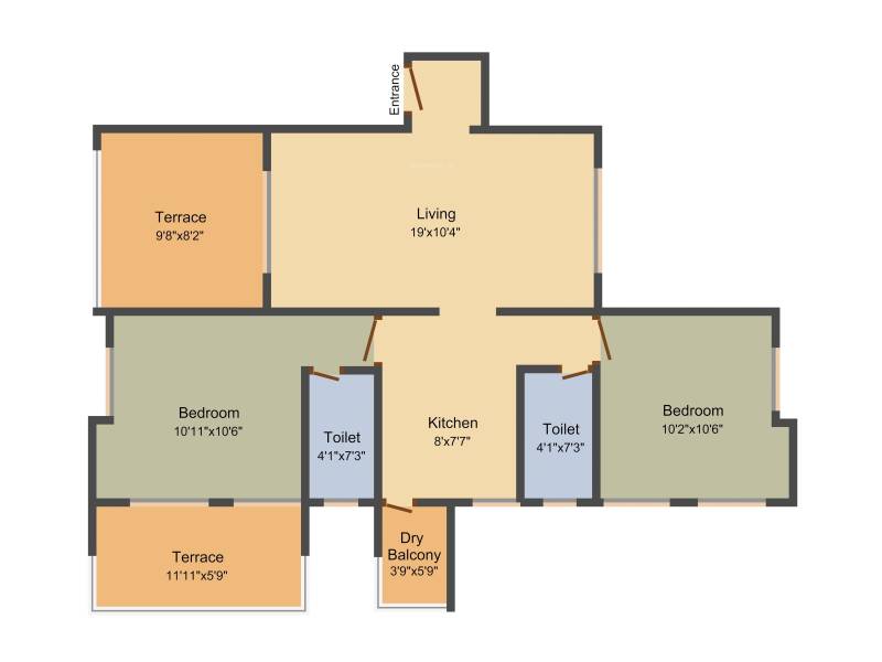 Pristine Viva (2BHK+2T (1,099 sq ft) 1099 sq ft)