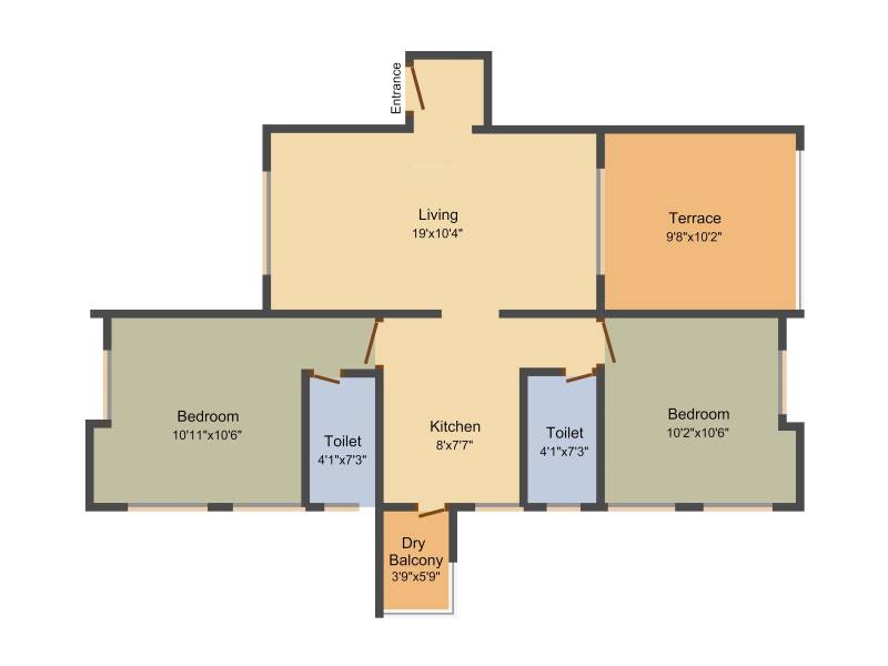 Pristine Viva (2BHK+2T (1,021 sq ft) 1021 sq ft)