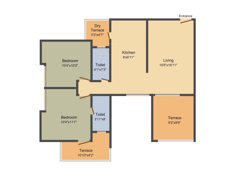 Pristine Viva (2BHK+2T (1,072 sq ft) 1072 sq ft)