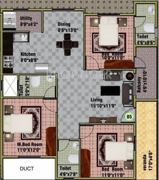 DS Spring Nest (3BHK+3T (1,507 sq ft) 1507 sq ft)