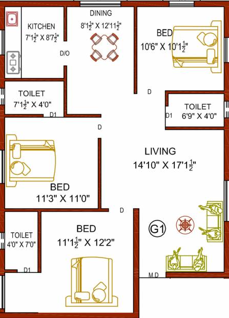 Perfect Pristine (3BHK+3T (1,206 sq ft) 1206 sq ft)