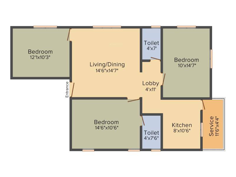 Chaitanyar Balaji Nagar (3BHK+2T (1,194 sq ft) 1194 sq ft)