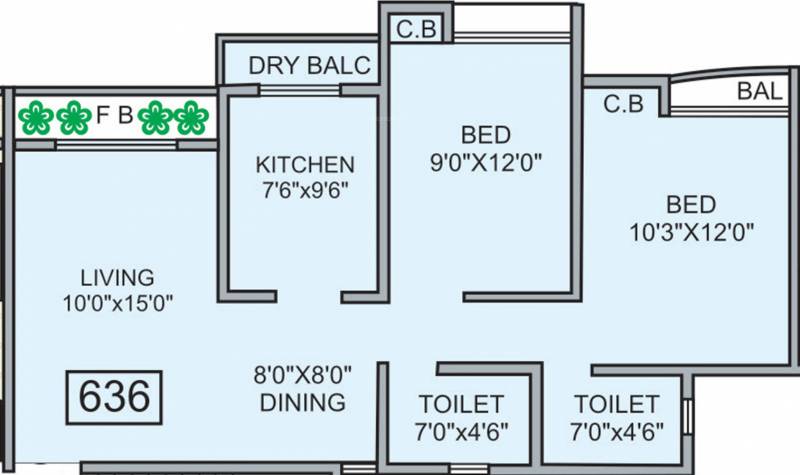 Bidker Pawan Paradise (2BHK+2T (636 sq ft) 636 sq ft)