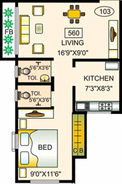 Bidker Pawan Arcade (1BHK+2T (560 sq ft) 560 sq ft)