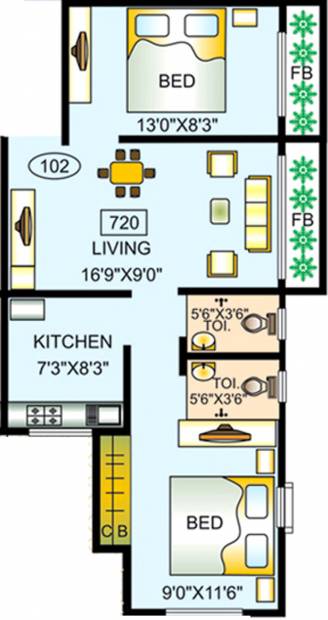 Bidker Pawan Arcade (2BHK+2T (720 sq ft) 720 sq ft)