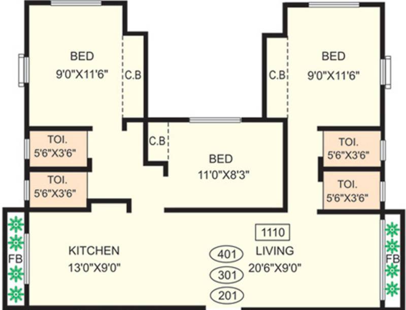 Bidker Pawan Arcade (3BHK+4T (1,110 sq ft) 1110 sq ft)