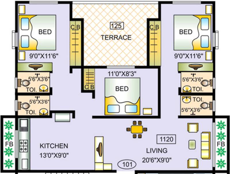 Bidker Pawan Arcade (3BHK+4T (1,120 sq ft) 1120 sq ft)