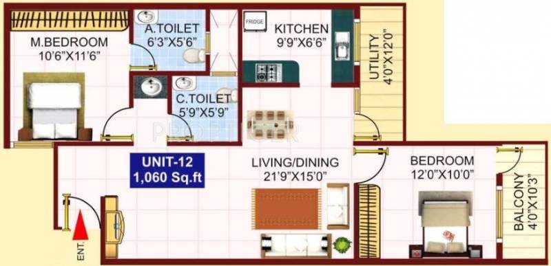 Nandana Presidency (2BHK+2T (1,060 sq ft) 1060 sq ft)