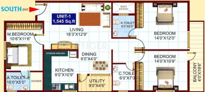 Nandana Presidency (3BHK+3T (1,545 sq ft) 1545 sq ft)