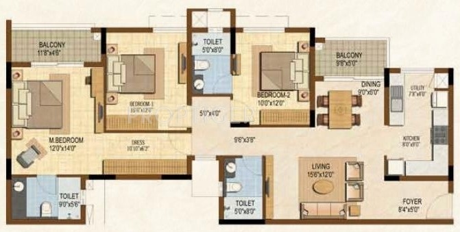 Brigade Golden Triangle (3BHK+3T (1,630 sq ft) 1630 sq ft)