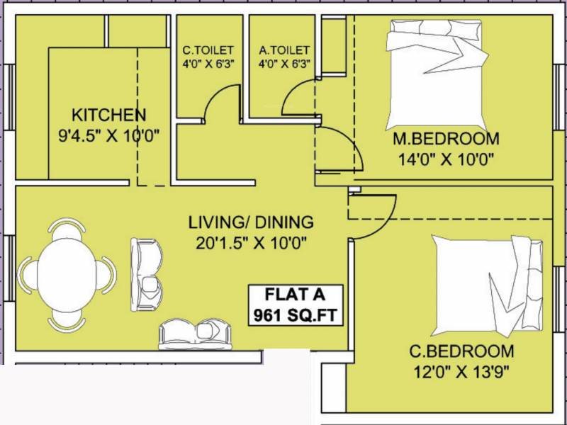 Thulasi Manoj Citadel (2BHK+2T (961 sq ft) 961 sq ft)