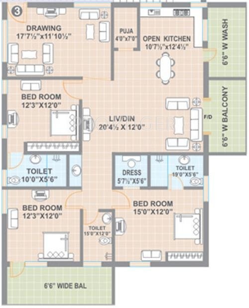 Sree Hima Sai Lake View Towers (3BHK+3T (2,200 sq ft) 2200 sq ft)