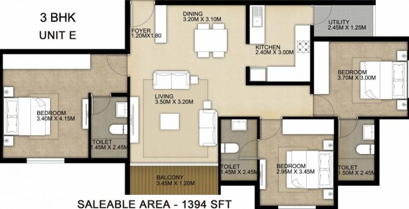Nucleus BayVue (3BHK+3T (1,394 sq ft) 1394 sq ft)