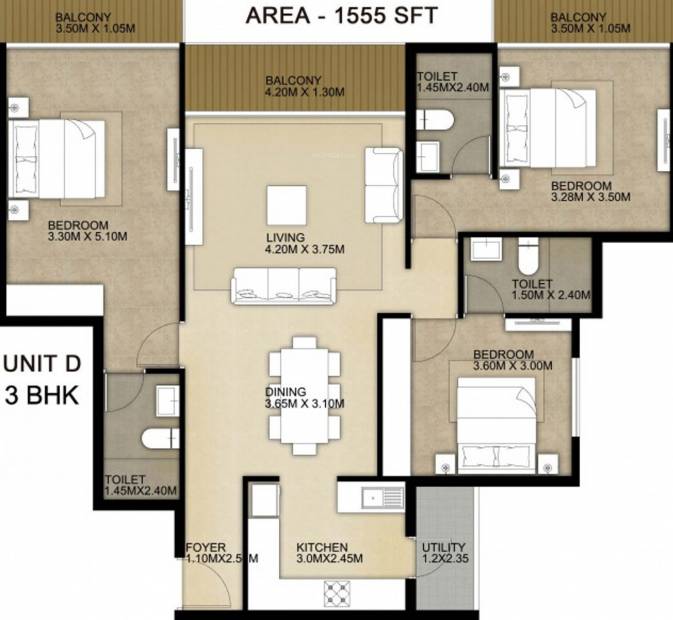 Nucleus BayVue (3BHK+3T (1,555 sq ft) 1555 sq ft)