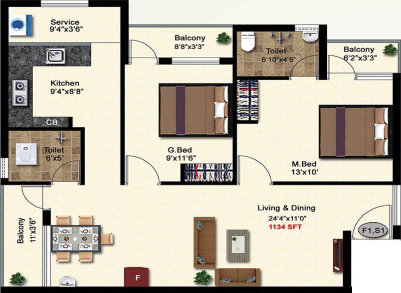 StepsStone Aksharas (2BHK+2T (1,134 sq ft) 1134 sq ft)