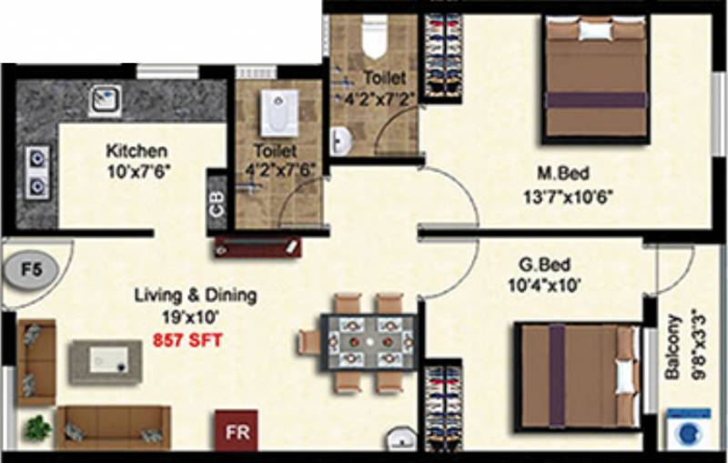 StepsStone Aksharas (2BHK+2T (857 sq ft) 857 sq ft)