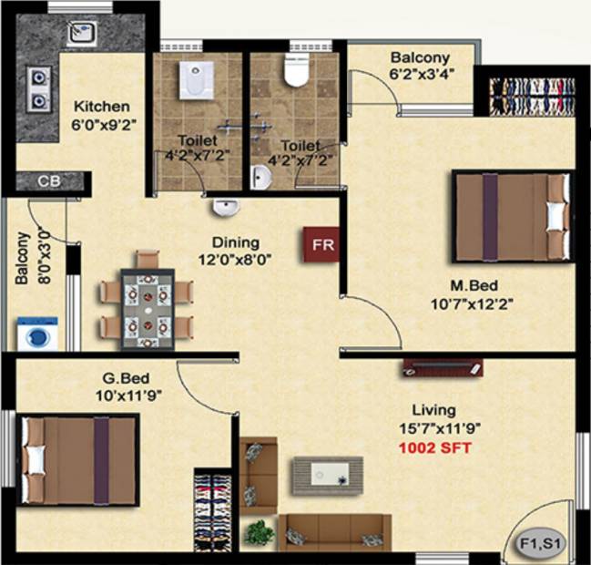 StepsStone Aksharas (2BHK+2T (1,002 sq ft) 1002 sq ft)