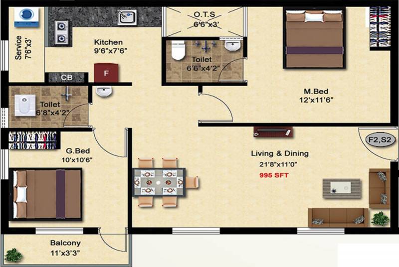 StepsStone Aksharas (2BHK+2T (995 sq ft) 995 sq ft)