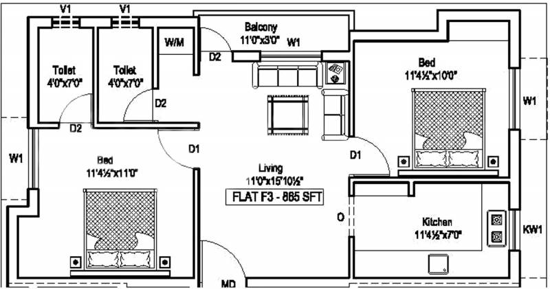 Vishnu Sumathi Enclave (2BHK+2T (865 sq ft) 865 sq ft)