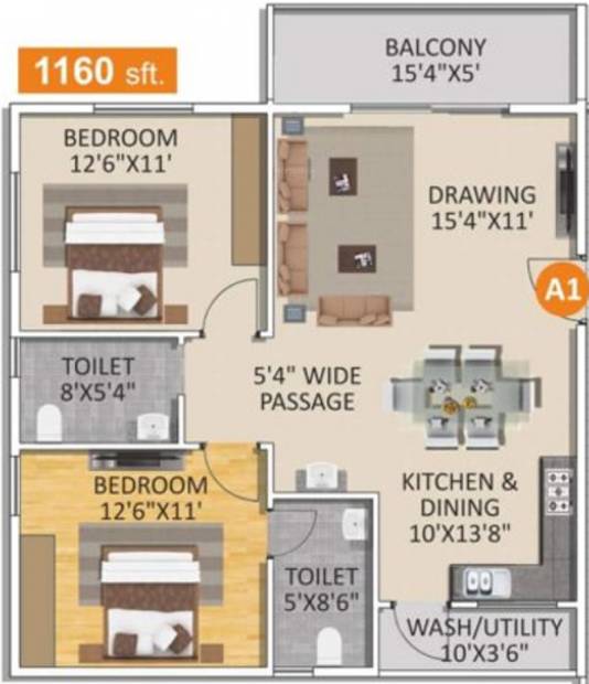 Spad Nakshatra Nestilo (2BHK+2T (1,160 sq ft) 1160 sq ft)