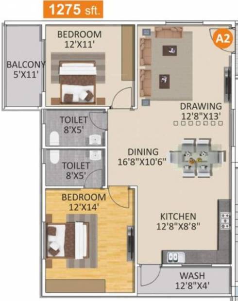 Spad Nakshatra Nestilo (2BHK+2T (1,275 sq ft) 1275 sq ft)