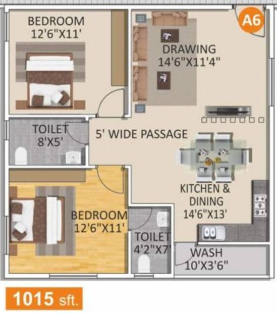 Spad Nakshatra Nestilo (2BHK+2T (1,015 sq ft) 1015 sq ft)