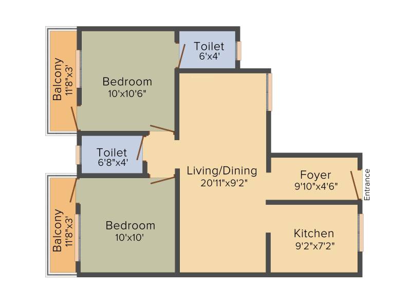 Ganapathy Vivek Enclave (2BHK+2T (869 sq ft) 869 sq ft)