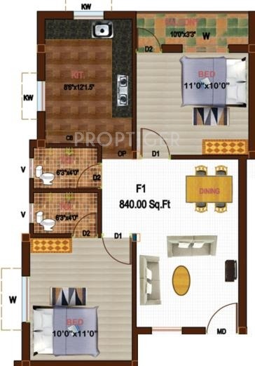 Sikara Westend (2BHK+2T (840 sq ft) 840 sq ft)