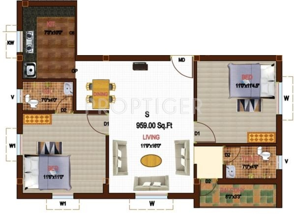 Sikara Westend (2BHK+2T (959 sq ft) 959 sq ft)