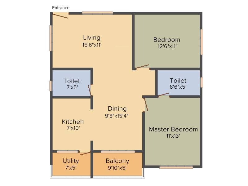 Gomati Iris (2BHK+2T (1,125 sq ft) 1125 sq ft)