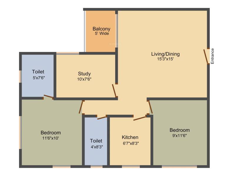 MBPS Waterview (2BHK+2T (1,041 sq ft) + Study Room 1041 sq ft)