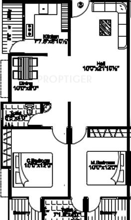 The Nest Oceana (2BHK+2T (1,085 sq ft) 1085 sq ft)