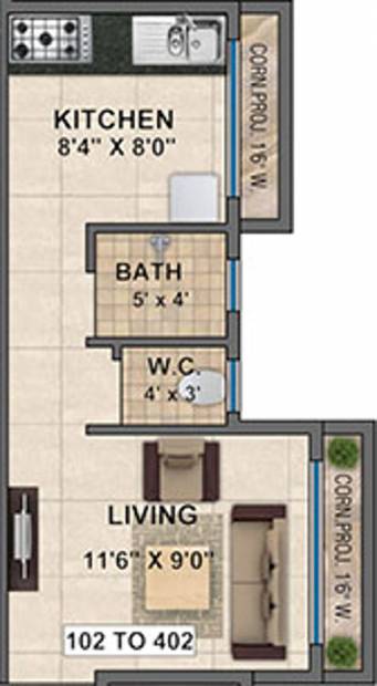 Pinnacle Sai Siddhi (1RK+1T (395 sq ft) 395 sq ft)