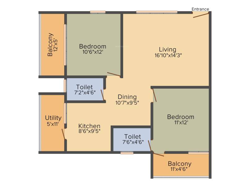 Peace Rhythm (2BHK+2T (1,268 sq ft) 1268 sq ft)