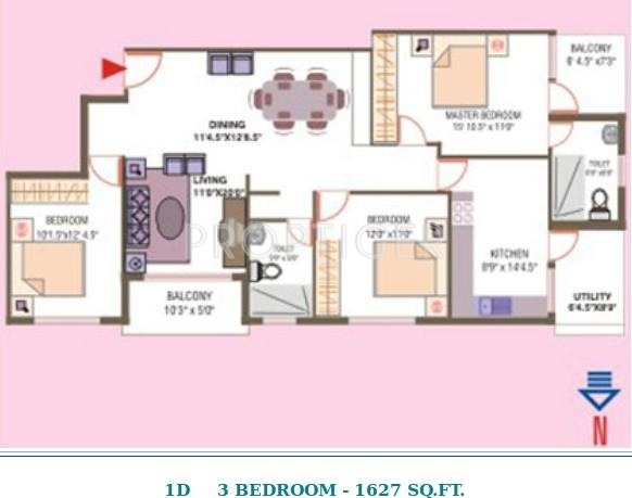 Mehta Rajeshwari Paradise (3BHK+3T (1,627 sq ft)   Study Room 1627 sq ft)