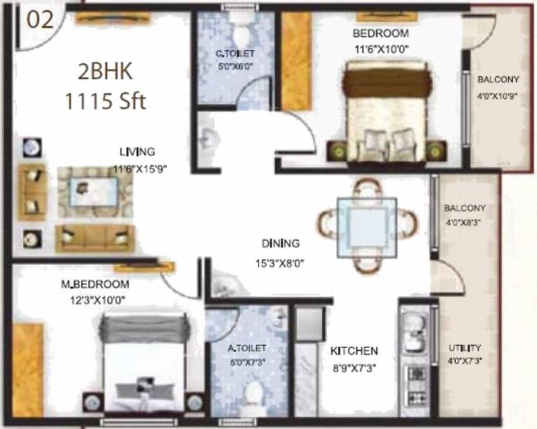 Baldota Serenity (2BHK+2T (1,115 sq ft) 1115 sq ft)